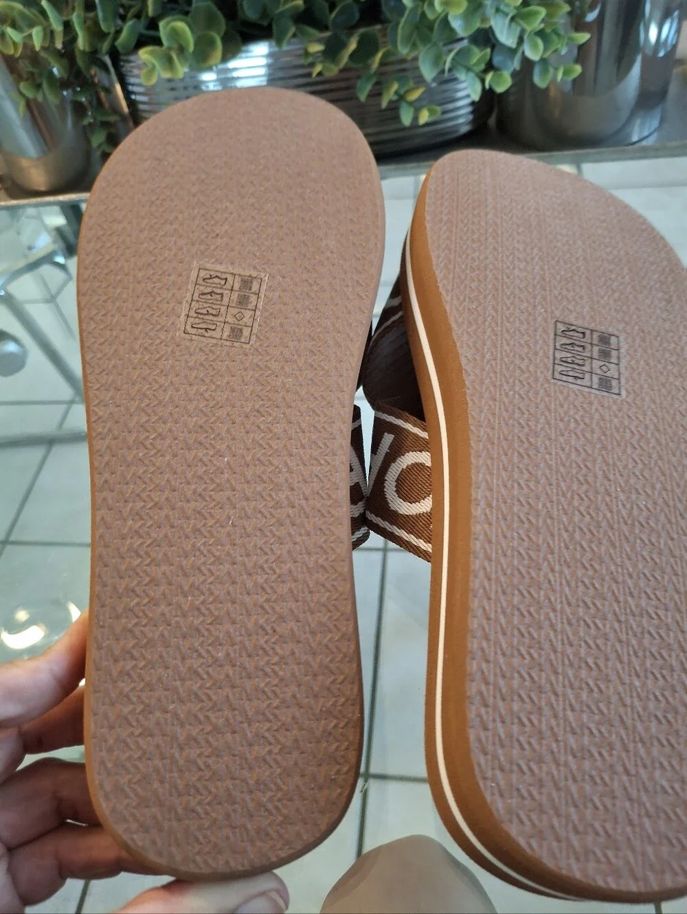 Michael Kors Brown Logo Crisscross Slide Sandals